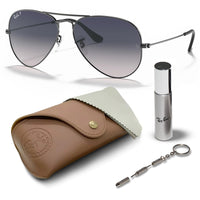 Thumbnail for Ray-Ban RB3025 AVIATOR CLASSIC POLARIZED Pilot Shaped Sunglasses for Men & Women – Includes Official Rayban Eyewear Kit – Ideal Formal & Casual Wear Sunglasses – Blue/Grey Lens