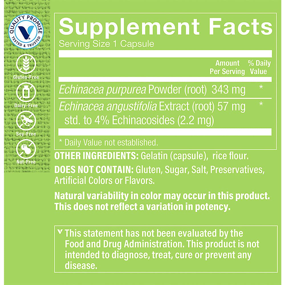 The Vitamin Shoppe Standardized Echinacea Extract, A Blend of Angustifolia and Purpurea, Herbal Supplement That Supports Healthy Immune Function (100 Capsules)