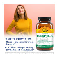Thumbnail for Country Life Acidophilus Probiotic Supplement for Women & Men - Free from Common Allergens - 2.4 Billion CFUs to Support Digestive Health - Dairy-Free, Non-GMO, 250 Vegan Capsules