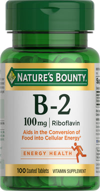 Thumbnail for Nature's Bounty Vitamin B, B-2 Vitamin 100mg as Riboflavin Supplement, Aids Energy Metabolism, 100 Vegetarian Coated Tablets, 100 Day Supply