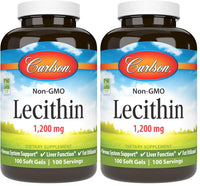 Thumbnail for Carlson - Lecithin, Non-GMO, 1200 mg, Nervous System & Liver Function, Unbleached Soy Lecithin, 100 Softgels (Pack of 2)