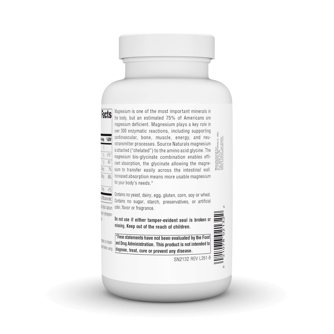 Source Naturals Magnesium Bis-Glycinate, Superior Bioavailable Chelate*, Chelated for Increased Absorption, 200 mg per Serving - 120 Tablets