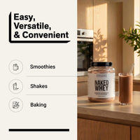Thumbnail for NAKED Whey Chocolate Protein Powder - Only 3 Ingredients - Grass Fed Whey Protein Powder, Organic Chocolate and Organic Coconut Sugar, NSF Certified, No GMO, No Soy, and Gluten Free - 24 Servings