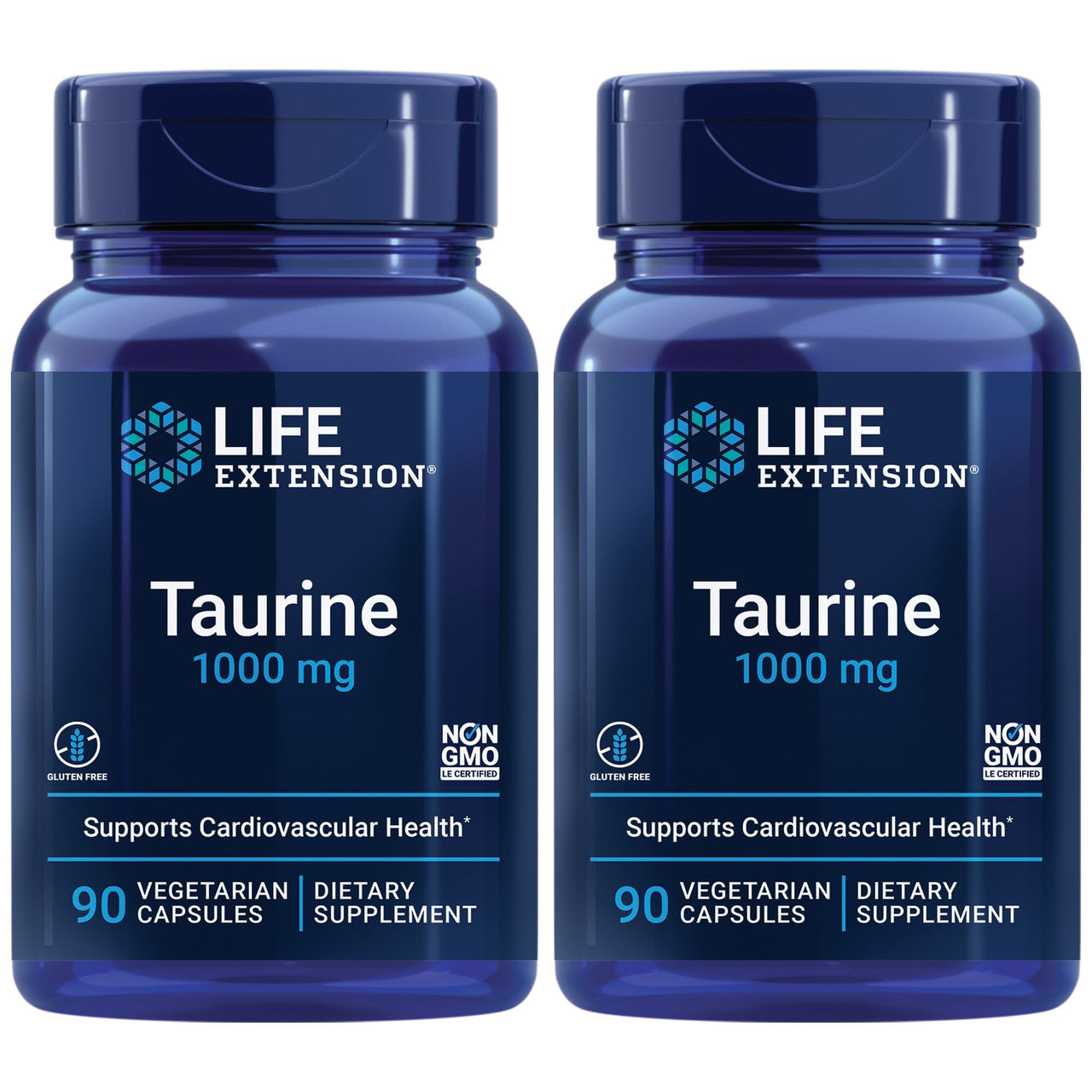 Life Extension Taurine, Pure Taurine Amino Acid Supplement, Heart, Liver and Brain Health, Longevity, Muscle and Exercise, 1000 mg dose, Non-GMO, Gluten-Free - Two Pack - 90 Vegetarian Capsules x 2