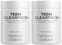 Thumbnail for Codeage Teen Clearface Adolescent Face, Skin & Pimples, Vitamins A, C, D3, E, Pantothenic Acid, Niacin, Zinc Supplement Teenagers, Probiotics, L-Lysine, Omega-3, Oily Skin, Pores, Spots - 2 Pack