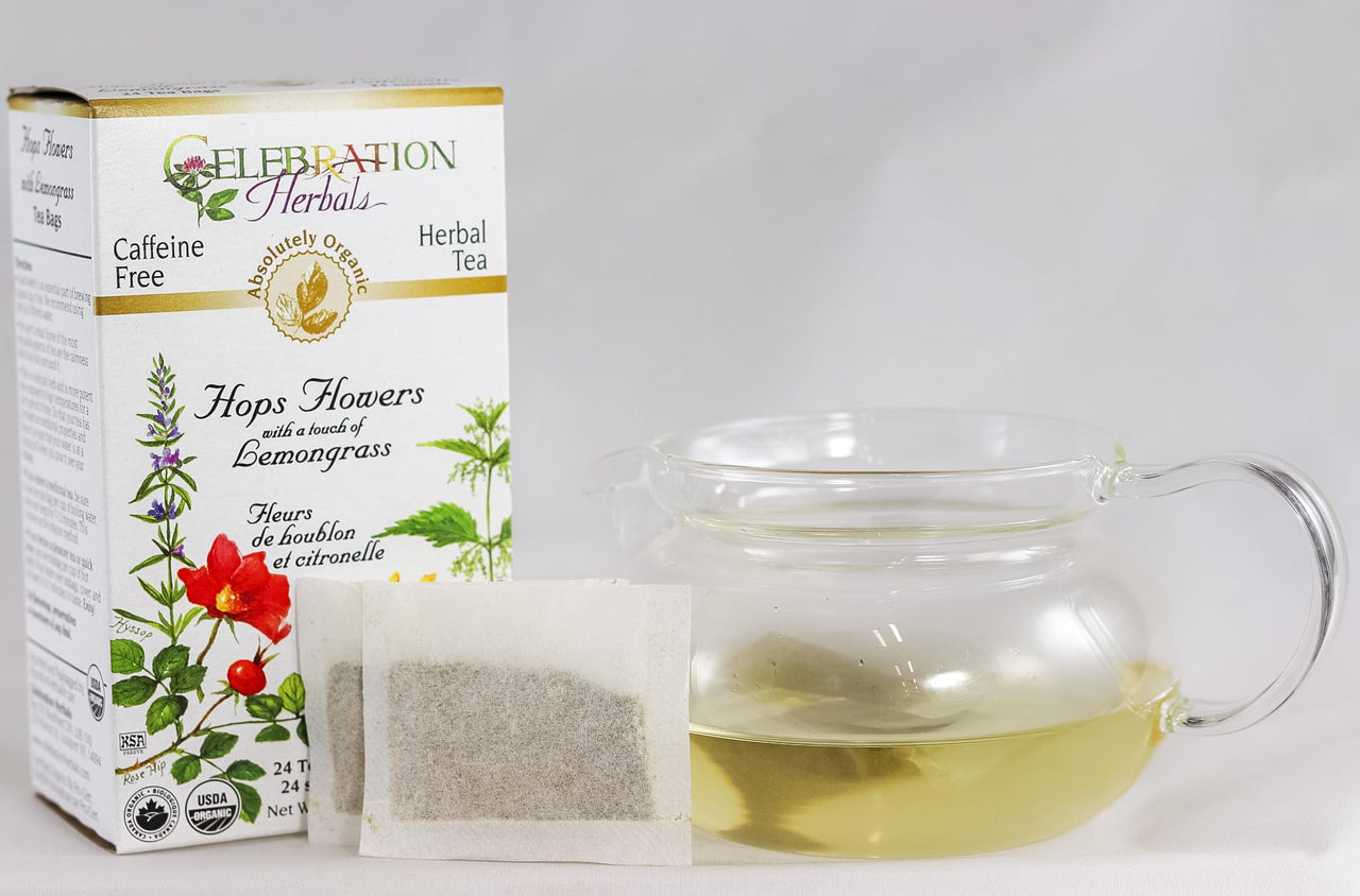Celebration Herbals Organic Hops Flowers Tea Caffeine Free, 24 Herbal Tea Bags