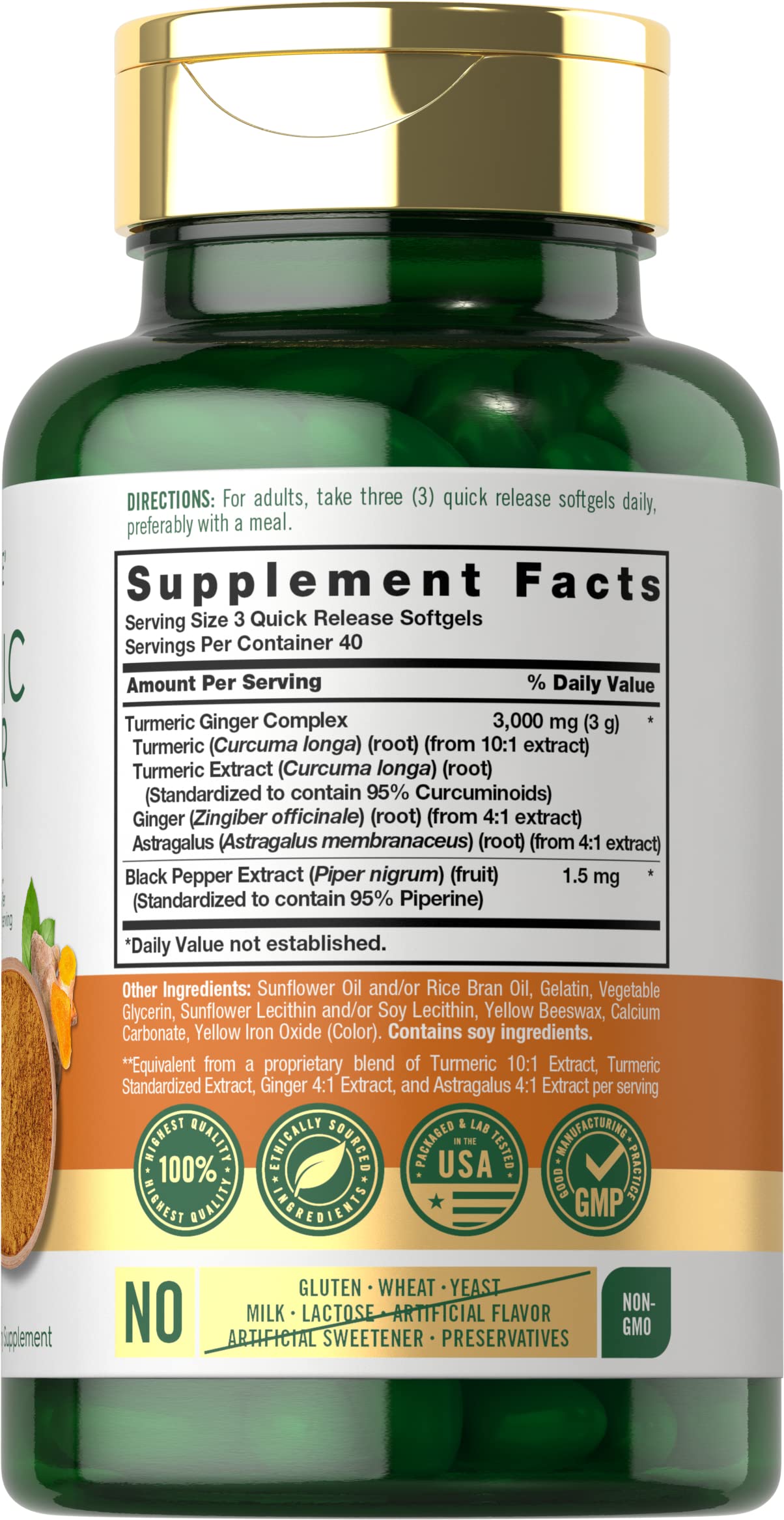 Carlyle Turmeric and Ginger Supplement | 120 Softgel Capsules | Turmeric Curcumin Complex | with Black Pepper Extract | Non-GMO, Gluten Free