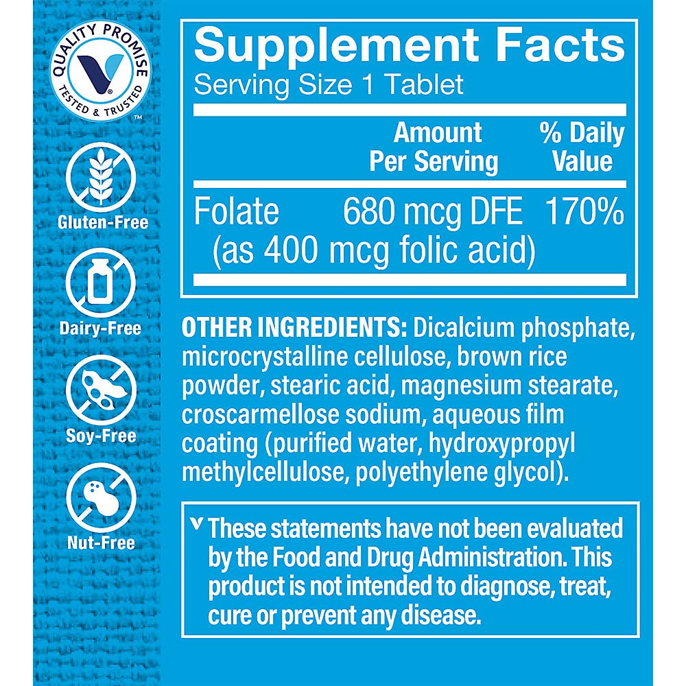 The Vitamin Shoppe Folic Acid 400MCG, Supports Prenatal Fetal (300 Tablets)