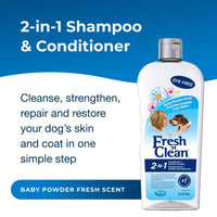 Thumbnail for PetAg Fresh ’n Clean 2-N-1 Conditioning Shampoo, Baby Powder Scent - 18 oz - Moisturizes with Vitamin E & Aloe Vera - Strengthens & Repairs Coats - Soap Free