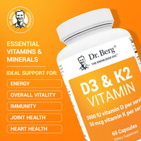 Thumbnail for Dr. Berg D3 K2 Vitamin 5000 IU w/MCT Powder - Includes 50 mcg MK7 Vitamin K2, Purified Bile Salts, Zinc & Magnesium for Ultimate Absorption - K2 D3 Vitamin Supplement - 60 Capsules