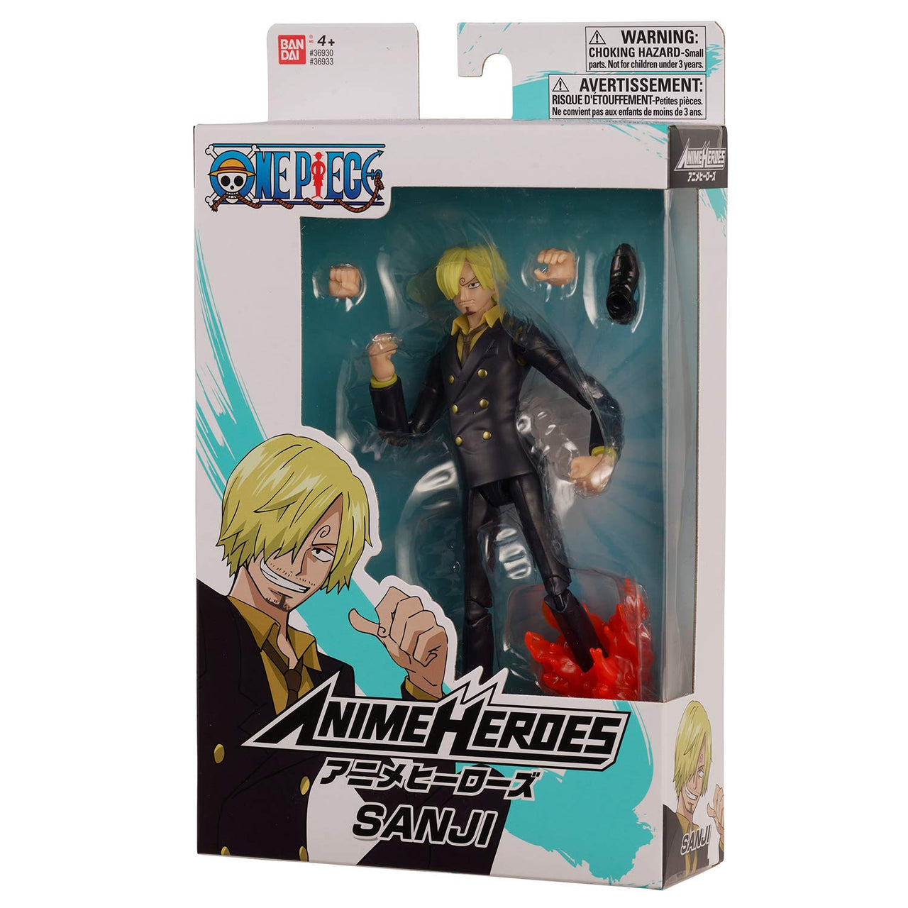 Anime Heroes One Piece Figures Sanji Action Figure | 17cm Articulated Sanji Anime Figure with Swappable Arms and Faces | Bandai One Piece Action Figures Pirate Toys Range