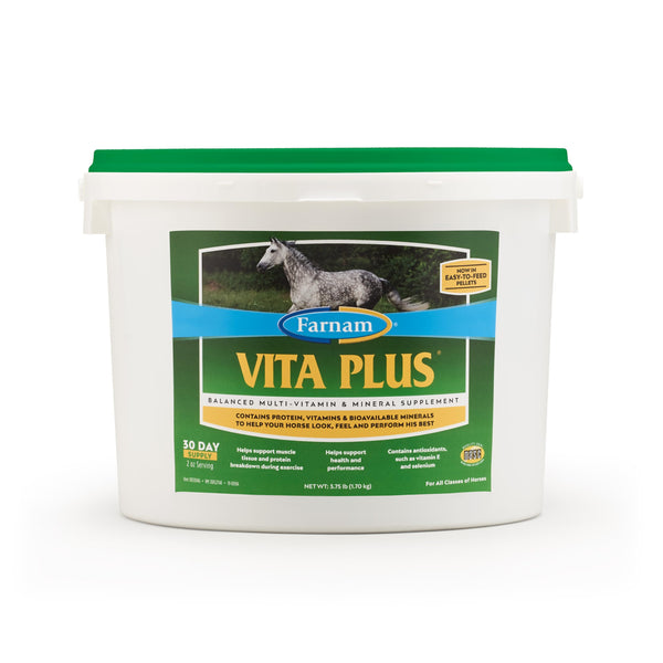 Farnam Vita Plus Balanced Multi-Vitamin & Mineral Horse Supplement, Provides Balanced Nutrition to Support Overall Health and Performance, 3.75 pounds, 30 Day Supply