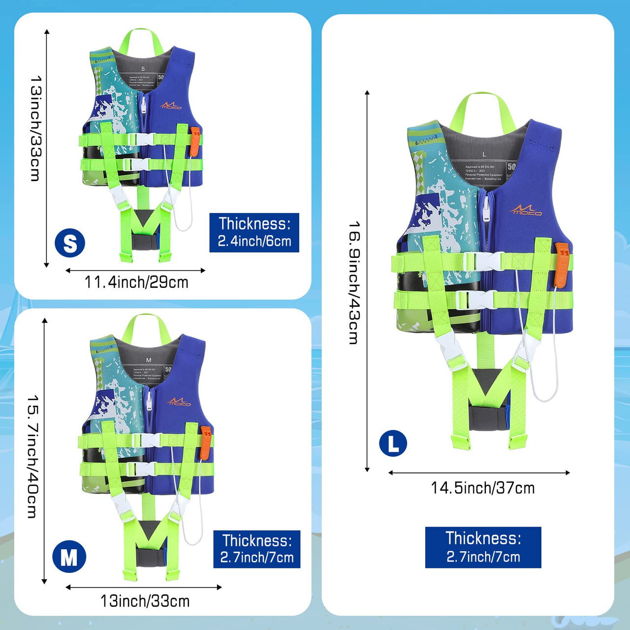 MoKo Swimming Vest for Kids 46-77 lbs, Clearance Children Swim Vests Water Activity Equipment Cute Pattern Watersports Swimming Device for Toddlers Boys Girls, L Size - Indigo