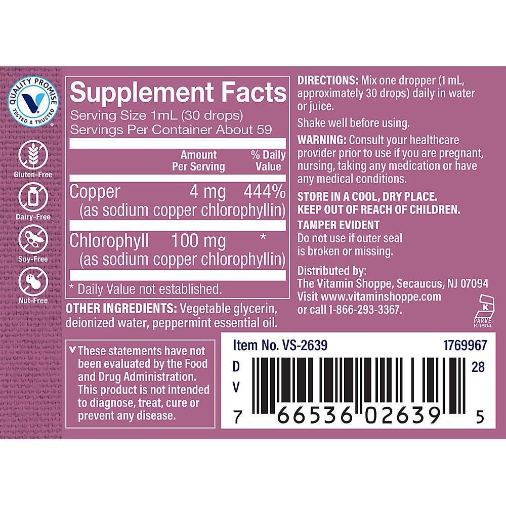 The Vitamin Shoppe Liquid Chlorophyll 100mg Green Superfood That