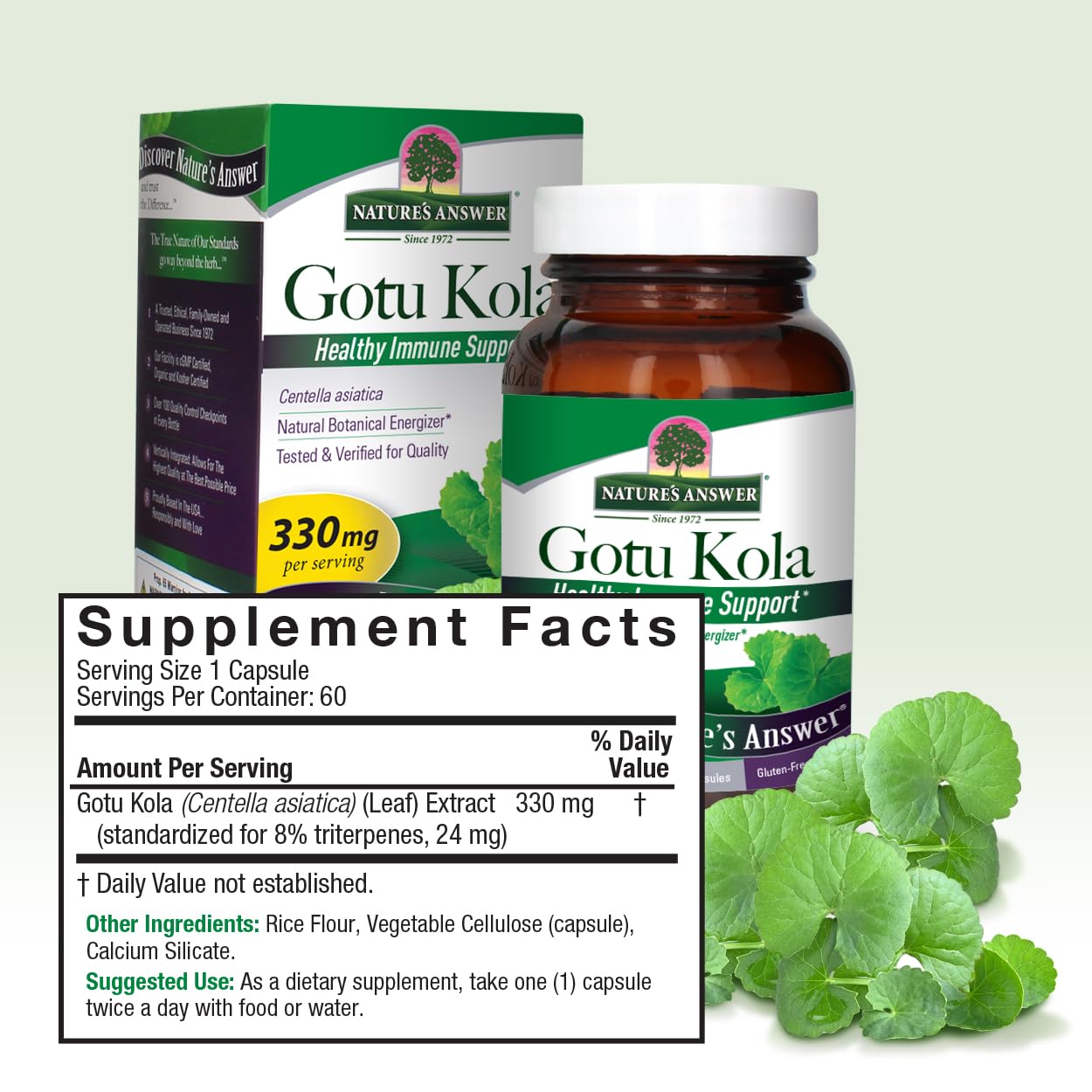 Nature's Answer Gotu Kola | Dietary Supplement | Supports a Healthy Immune System | Made in the USA | Gluten-Free, Vegan & Vegetarian Capsules 60ct