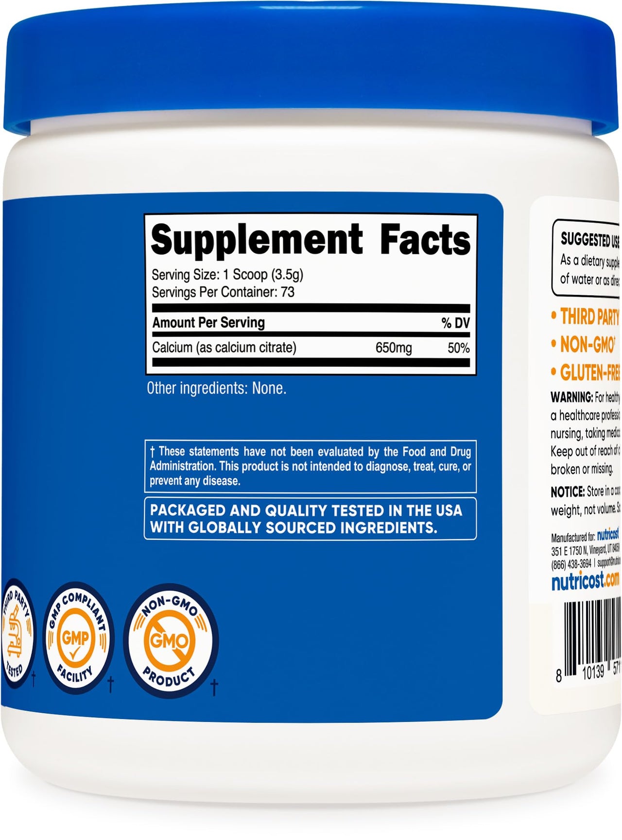 Nutricost Calcium Citrate Powder (250 Grams) Unflavored