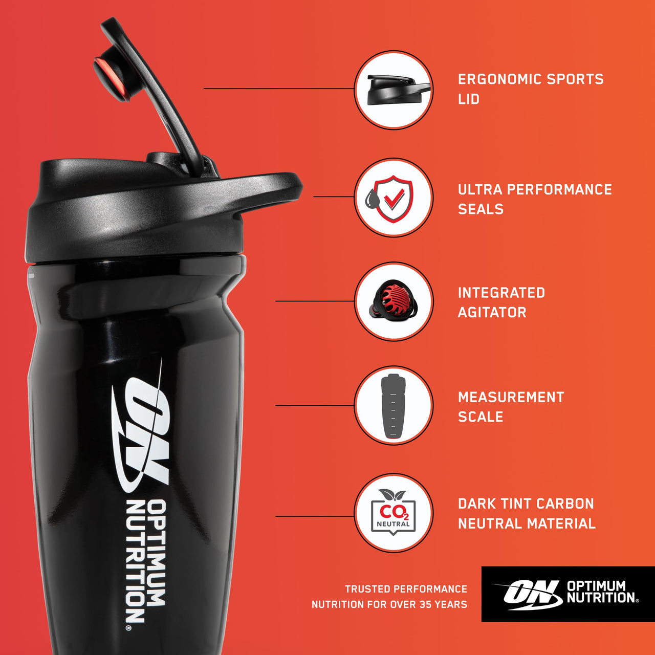 Optimum Nutrition Opti-Lock Mix Shaker Cup, Ergonomic Sports Lid, Ultra-Performance Seal, BPA and DEHP Free, Audible Lock Click, Secure Lid, 700 mL Capacity (Pack of 1)