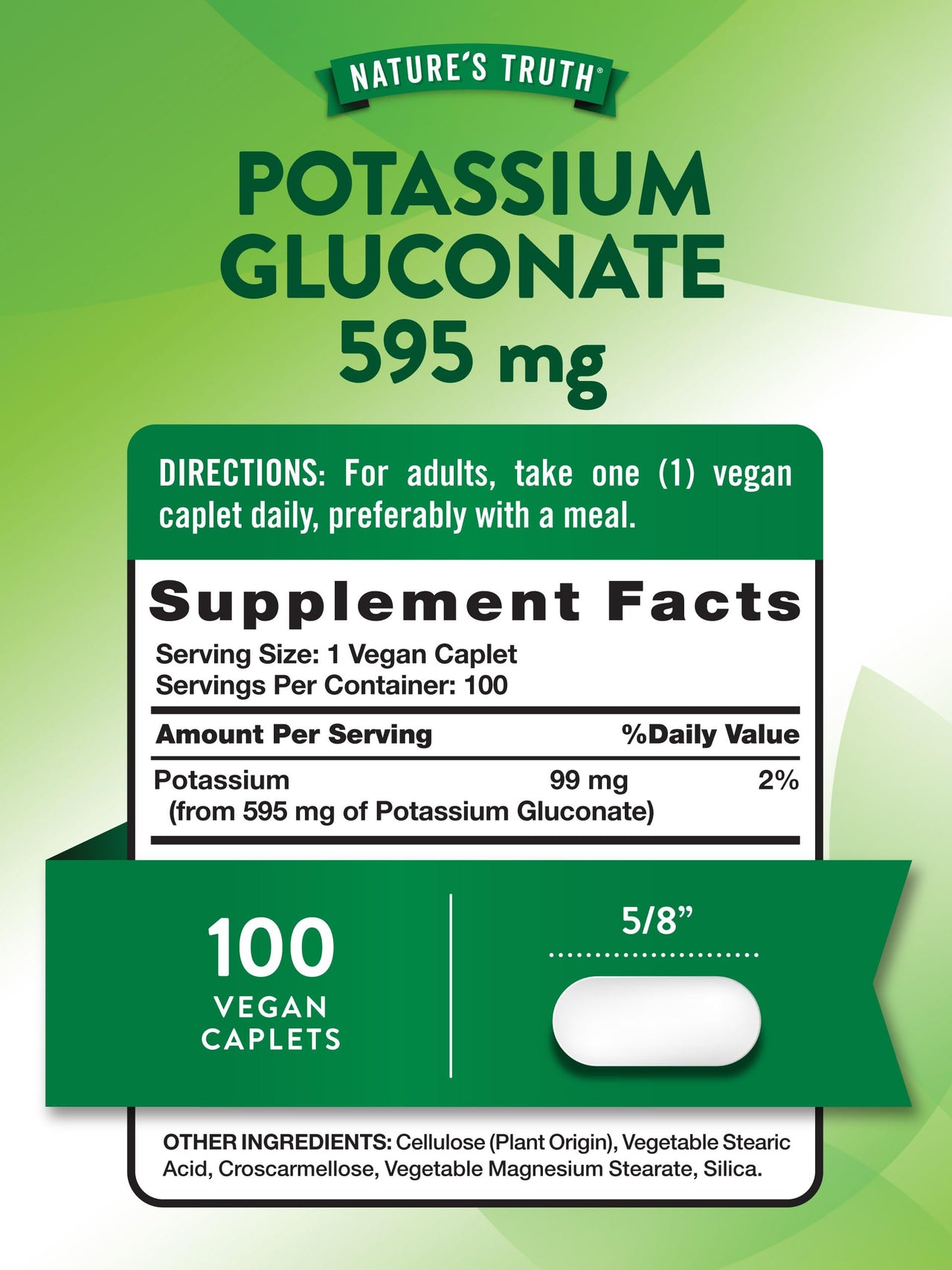 Nature's Truth Potassium Gluconate 595mg | 100 Caplets | Vegan, Non-GMO, Gluten Free Supplement