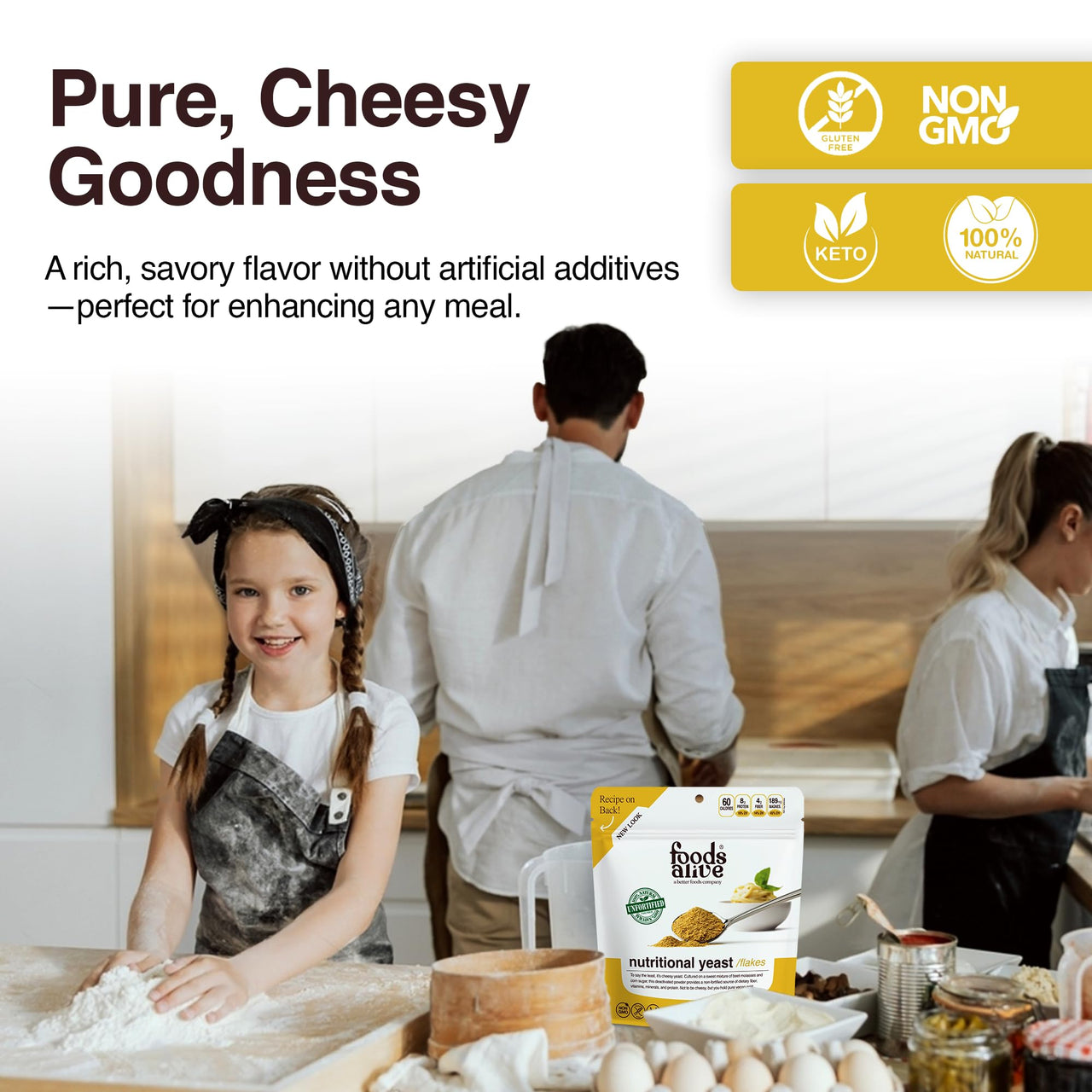 Foods Alive | Non-Fortified Premium Nutritional Yeast Flakes | 2 lbs | Unfortified Vegan Cheese Powder Seasoning