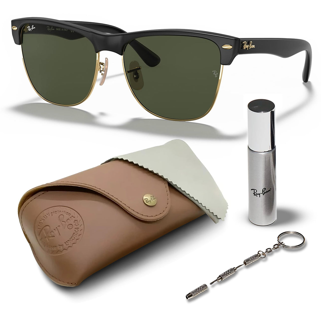 Ray-Ban RB4175 CLUBMASTER OVERSIZED Square Shaped Non-Polarized Sunglasses for Men – Includes Official RAYBAN Eyewear Kit – Ideal Formal & Casual Wear Sunglasses – G-15 Green Lens