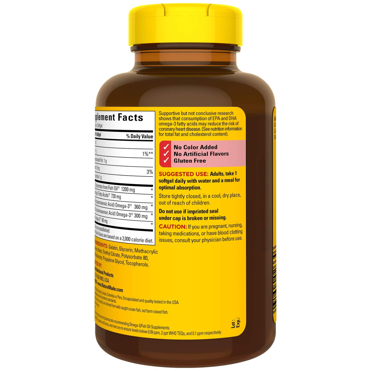 Nature Made Burp-Less Fish Oil 1200 mg One Per Day, 120 Softgels, Fish Oil Omega 3 Supplement For Heart Health