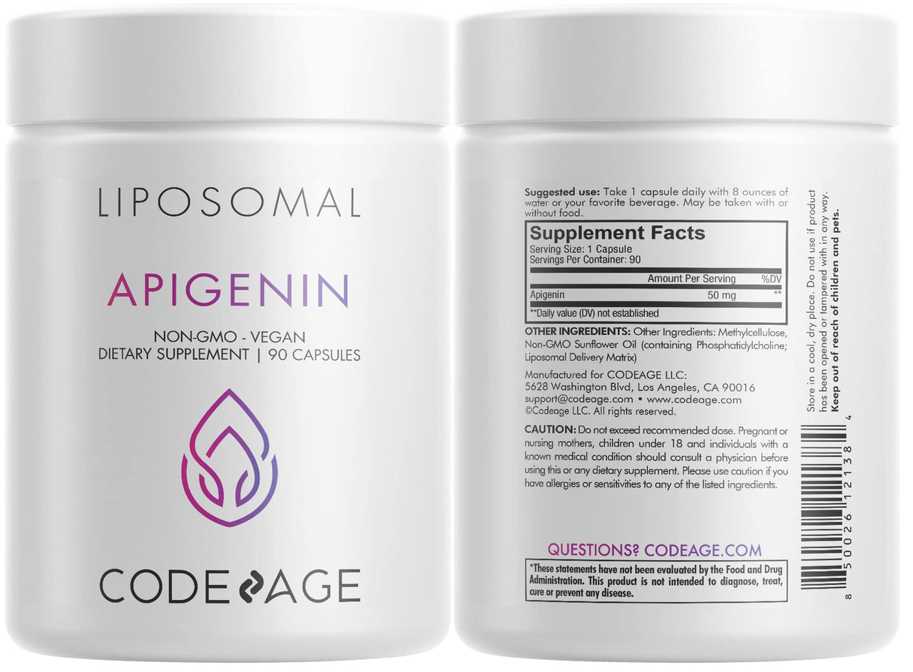 Codeage Liposomal Apigenin Supplement, 3-Month Supply, Daily Flavonoid Chamomile Extract, Liposomal Phospholipid Complex, Non-GMO Sunflower Oil, Phosphatidylcholine Vegan Blend, Gluten-Free - 2 Pack
