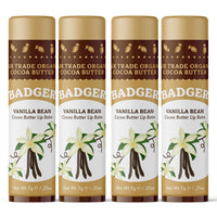 Thumbnail for Badger Vanilla Bean Cocoa Butter Lip Balm, Long Lasting Hydrating Lip Care, 100% Organic Lip Balm, Large Size Stick, 4-pack