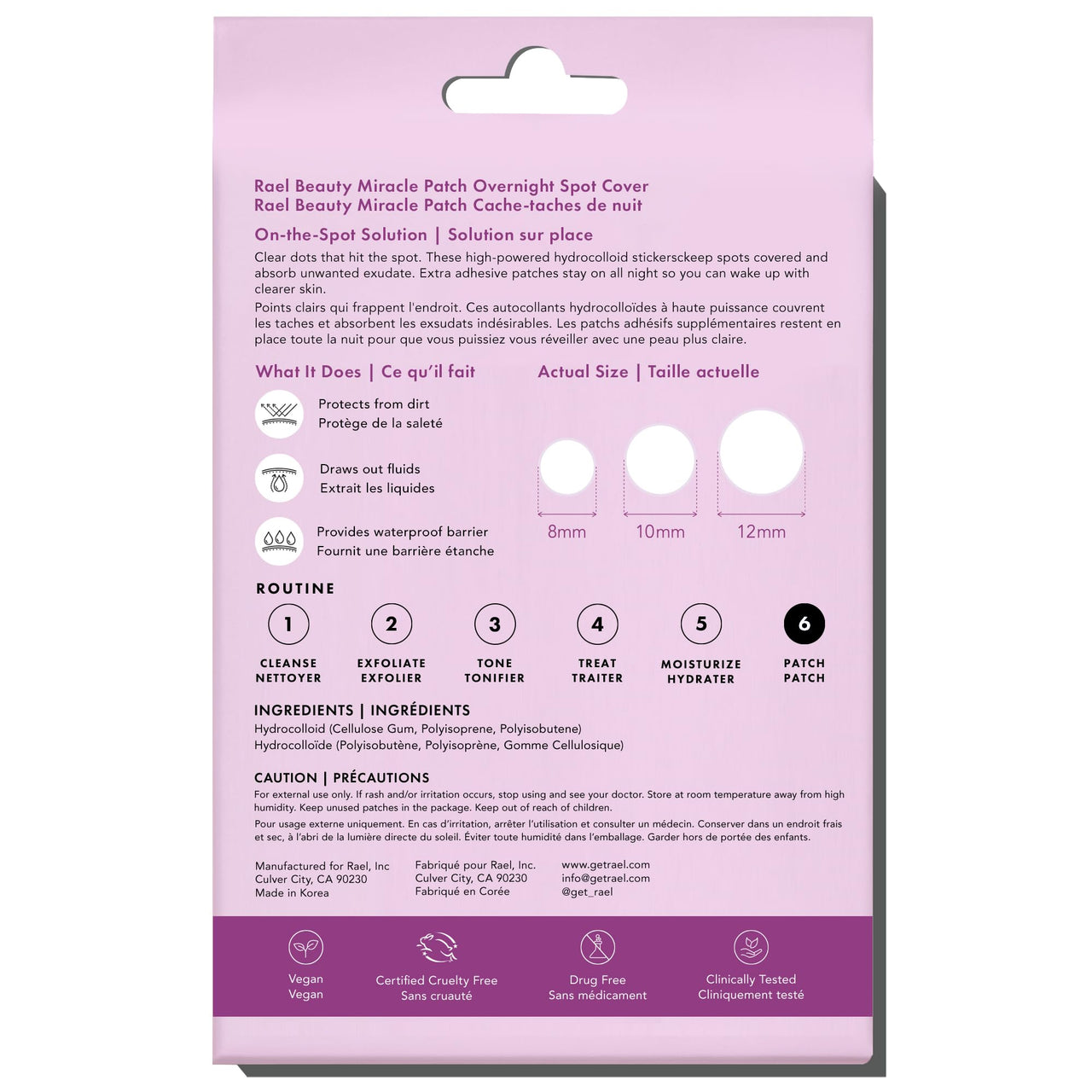 Rael Pimple Patches - Miracle Overnight Spot Cover, Thicker & Extra Adhesion, Hydrocolloid Acne Pimple Patch for Face, Zits & Blemishes, Korean Skin Care, 3 Sizes (104 Count)