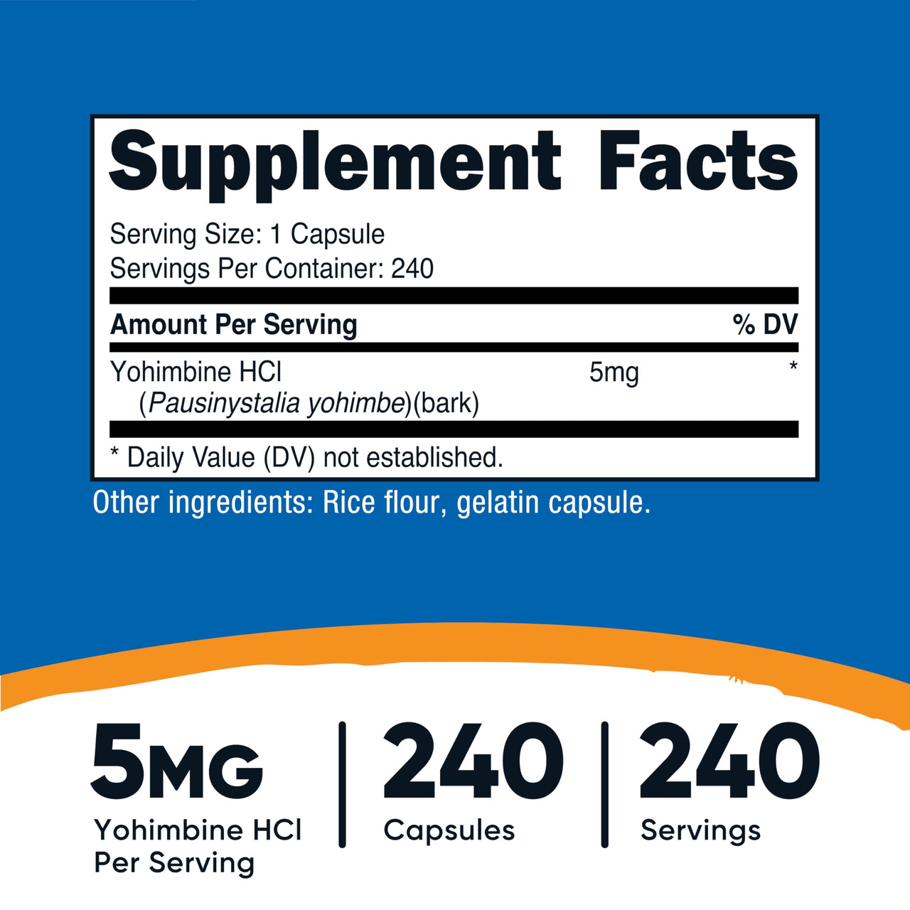Nutricost Yohimbine HCl 5mg, 240 Capsules Extra Strength - Gluten Free, Non-GMO