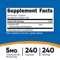Thumbnail for Nutricost Yohimbine HCl 5mg, 240 Capsules Extra Strength - Gluten Free, Non-GMO