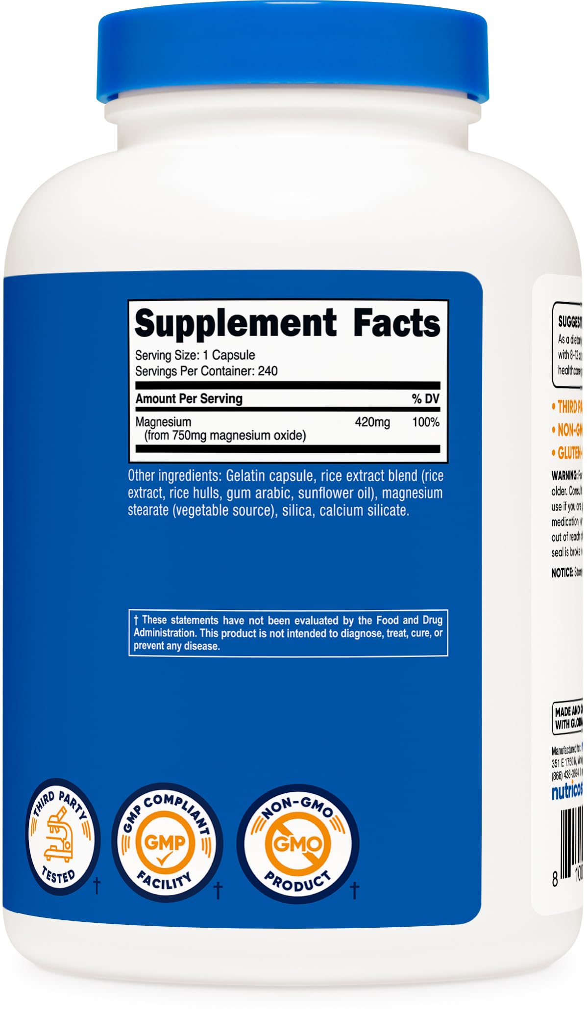 Nutricost Magnesium Oxide 750mg, 240 Capsules - 420mg of Magnesium, Non-GMO, Gluten Free