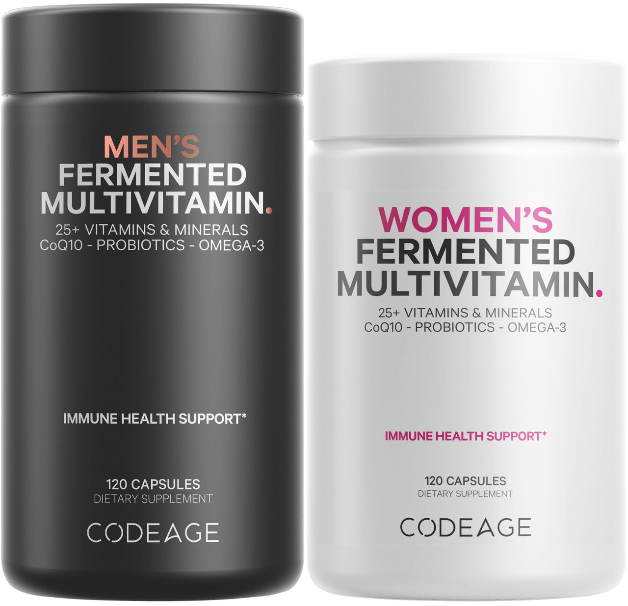 Codeage Daily Multivitamin Bundle: Women's & Men's Multivitamins, B-Vitamins, Probiotics, Food-Based Blends, 120 Capsules Per Bottle