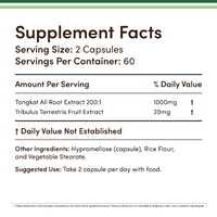 Thumbnail for Tongkat Ali Extract 200 to 1 for Men (Longjack) Eurycoma Longifolia, 1020mg per Serving, 120 Capsules - Men's Health Support with 20mg Tribulus Terrestris (Third Party Tested) by Double Wood