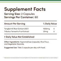 Thumbnail for Tongkat Ali Extract 200 to 1 for Men (Longjack) Eurycoma Longifolia, 1000mg per Serving, 120 Capsules - Men's Health Support with 20mg Tribulus Terrestris (Third Party Tested) by Double Wood