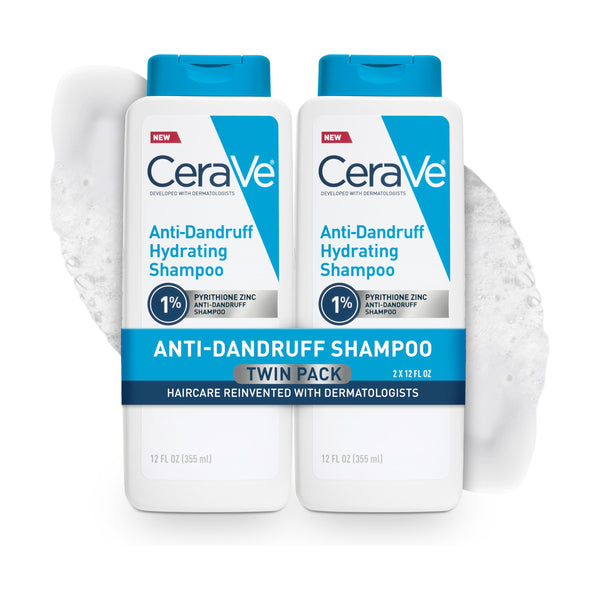 CeraVe Hydrating Anti Dandruff Shampoo, 1% Pyrithione Zinc Dandruff Treatment With Ceramides, Niacinamide & Hyaluronic Acid, Helps Eliminate Flakes & Provides Itchy Scalp Relief, Sulfate Free, 12 Oz