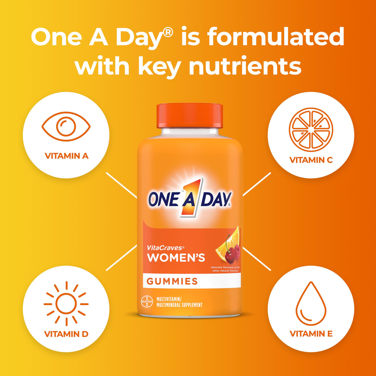 One A Day Womenâ€™s Multivitamin Gummies, Supplement with Vitamin A, C, D, E and Zinc for Immune Health Support*, Calcium & more, 80 count