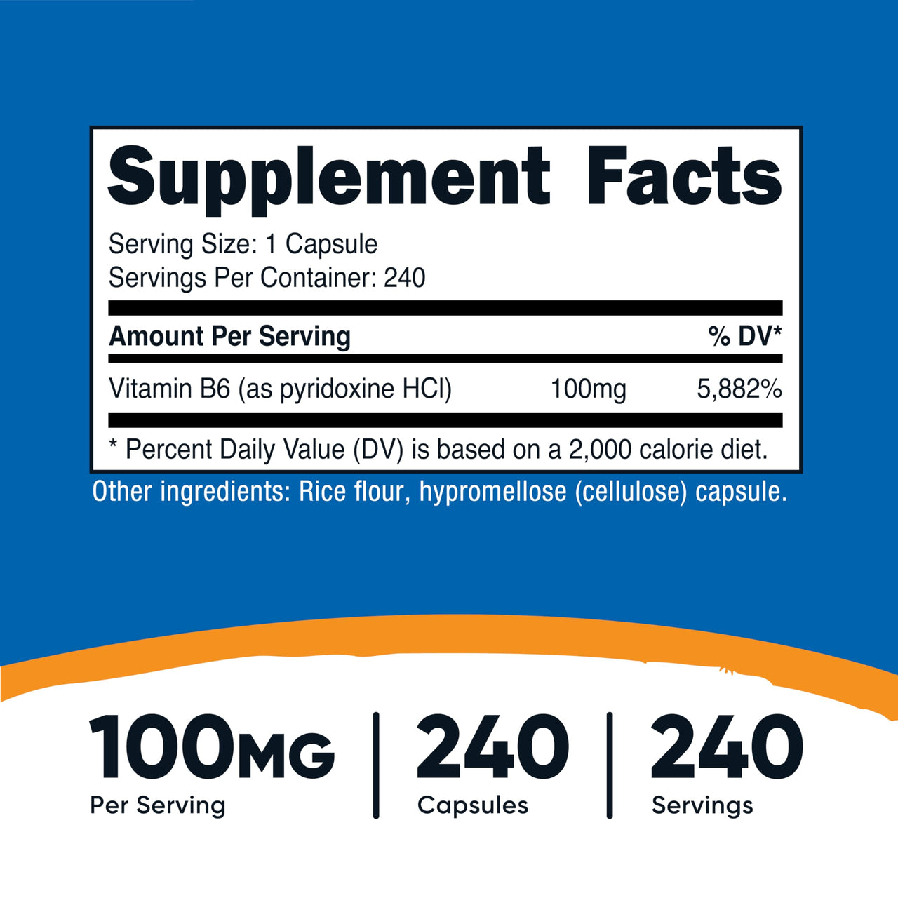 Nutricost Vitamin B6 (Pyridoxine HCl) 100mg, 240 Capsules