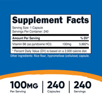 Thumbnail for Nutricost Vitamin B6 (Pyridoxine HCl) 100mg, 240 Capsules