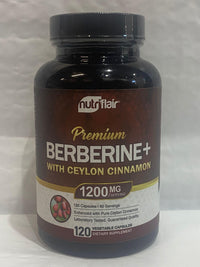 Thumbnail for NutriFlair Premium Berberine HCL 1200mg, 120 Capsules - Plus Pure True Ceylon Cinnamon, Berberine HCI Root Supplements Pills - Immune System - yields an Optimal 8% HCl
