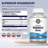 Thumbnail for KAL Magnesium Glycinate ActivGels 315mg, High Absorption Magnesium Supplement for Muscle, Nerve & Bone Health Support, Non-GMO, Gluten Free, 30 Servings, 90 Softgels