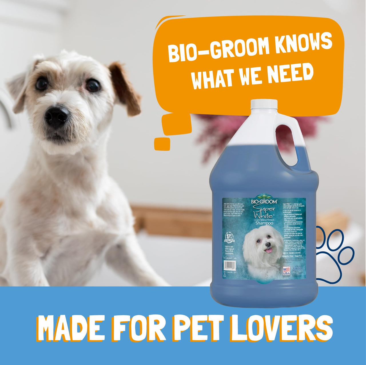 Bio-Groom Super Whitening Dog Shampoo - Whitening Pet Shampoo, Dog Bathing Supplies, Puppy Wash, Grooming Supplies, Cruelty-Free - 1 Gallon