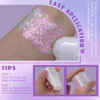 Thumbnail for HOSAILY Roll-on Holographic Body Glitter Gel for Face Hair, Chameleon Color Changing Glitter Gel Under Light, Chunky Mermaid Sequins Festival Party Rave Accessories Shimmer Makeup (Sparkling Pink)