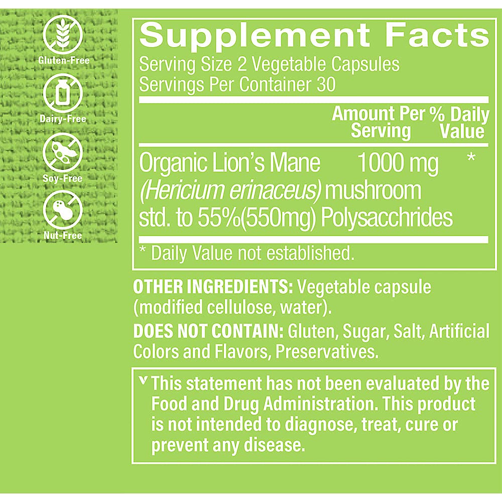 The Vitamin Shoppe Lion's Mane Nootropic Mushroom Formula for (60 Vegetable Capsules)