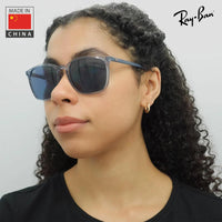 Thumbnail for Ray-Ban RB4387 Square Shaped Non-Polarized Sunglasses for Men & Women – Includes Official RAYBAN Eyewear Kit – Ideal Formal & Casual Wear Sunglasses – Dark Blue Lens