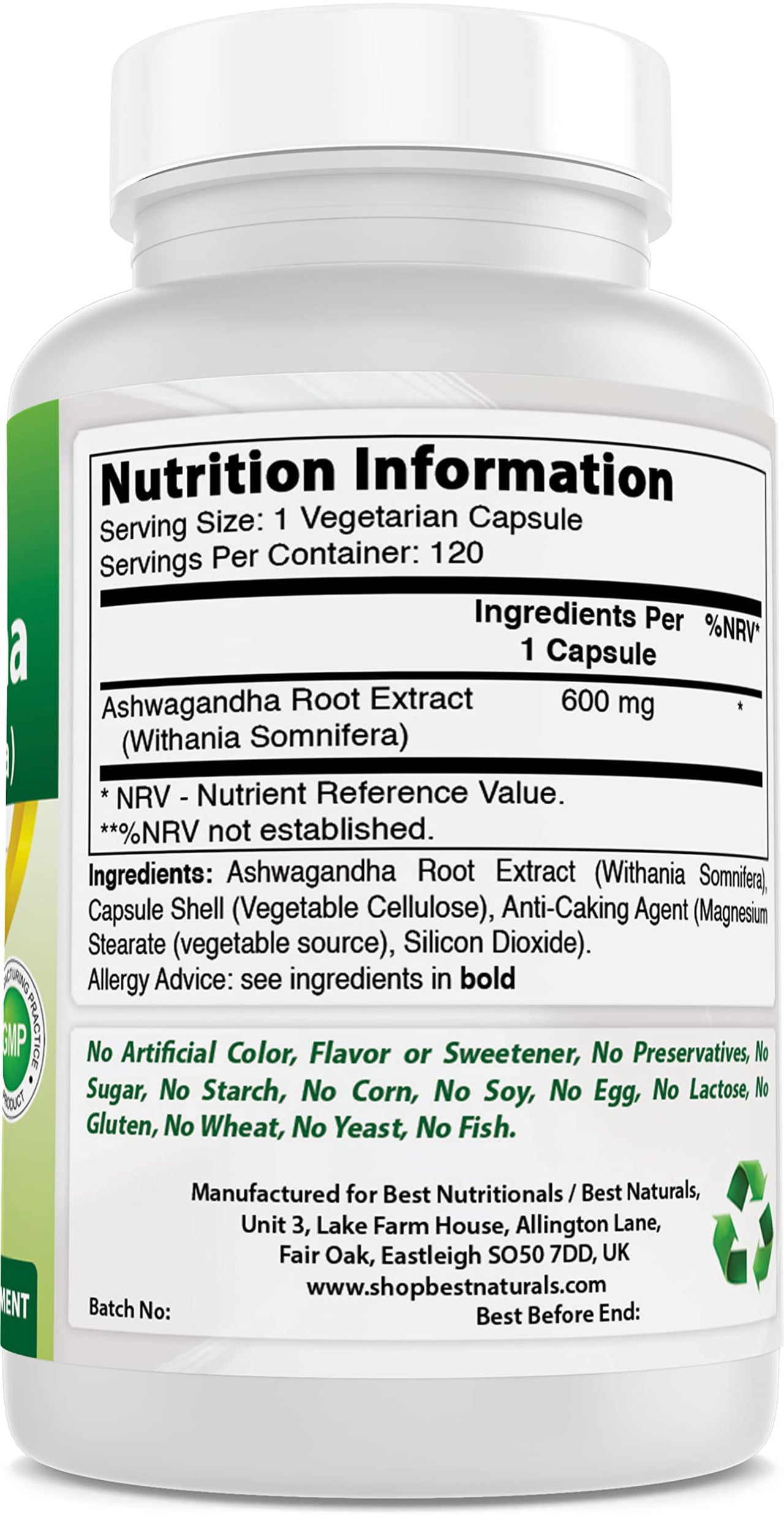 Best Naturals Ashwagandha Capsules for Relaxing Stress and Mood, 500 mg, 120 Count (Packaging may vary)