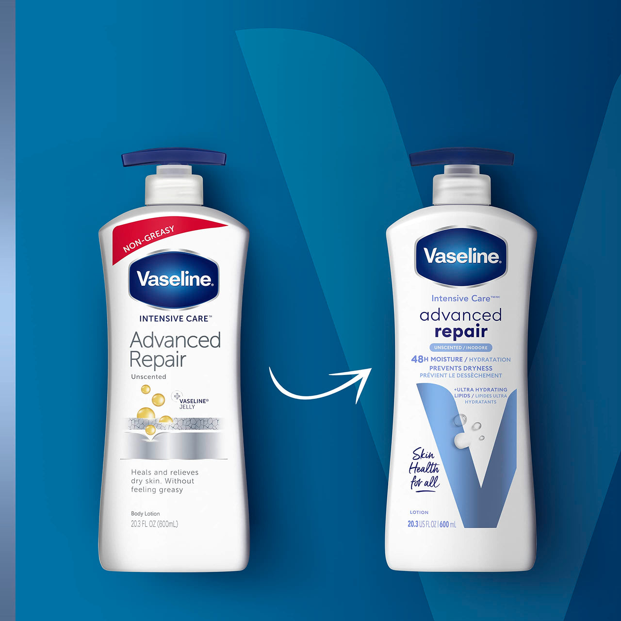 Vaseline Intensive Care Unscented Advanced Repair Body Lotion - Ultra-Hydrating with Lipids for Extremely Dry Skin, 20.3 oz, Pack of 3
