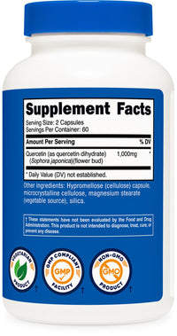 Thumbnail for Nutricost Quercetin 1000mg, 120 Capsules - Vegetarian Capsules, 60 Servings, 500mg Per Capsule, Non-GMO, Gluten Free
