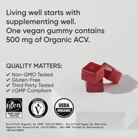 Thumbnail for Sports Research® Organic Apple Cider Vinegar Gummies - for Diet Cleanses & Digestion | 500mg | Non-GMO Tested, Certified Vegan, Gluten Free ACV - 60 Gummies for Adults, 1 Month Supply