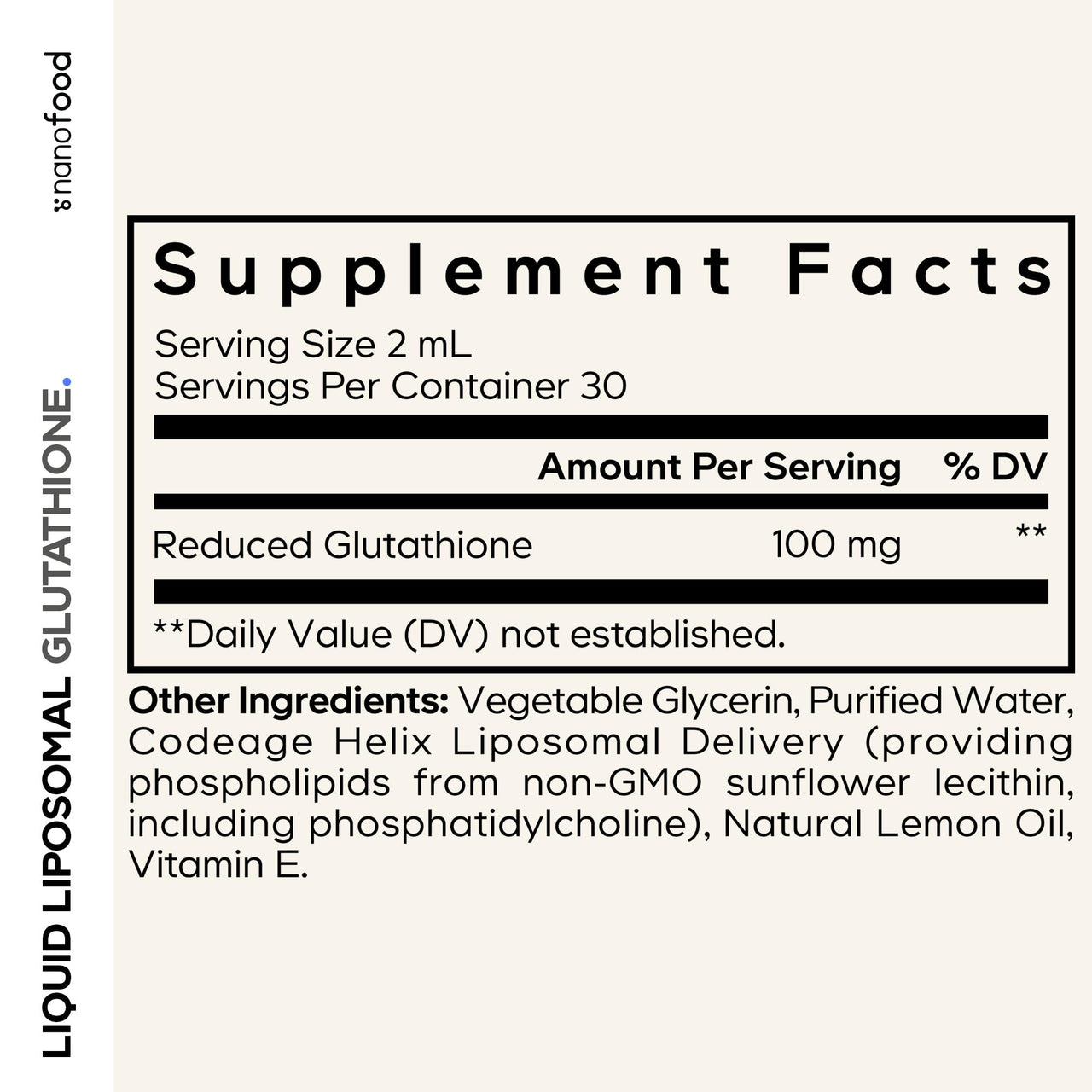 Codeage Nanofood Liquid Liposomal Glutathione Supplement – Reduced Glutathione with Liposomal Delivery, Liquid Format - Lemon Flavor, Non-GMO – 2 fl oz