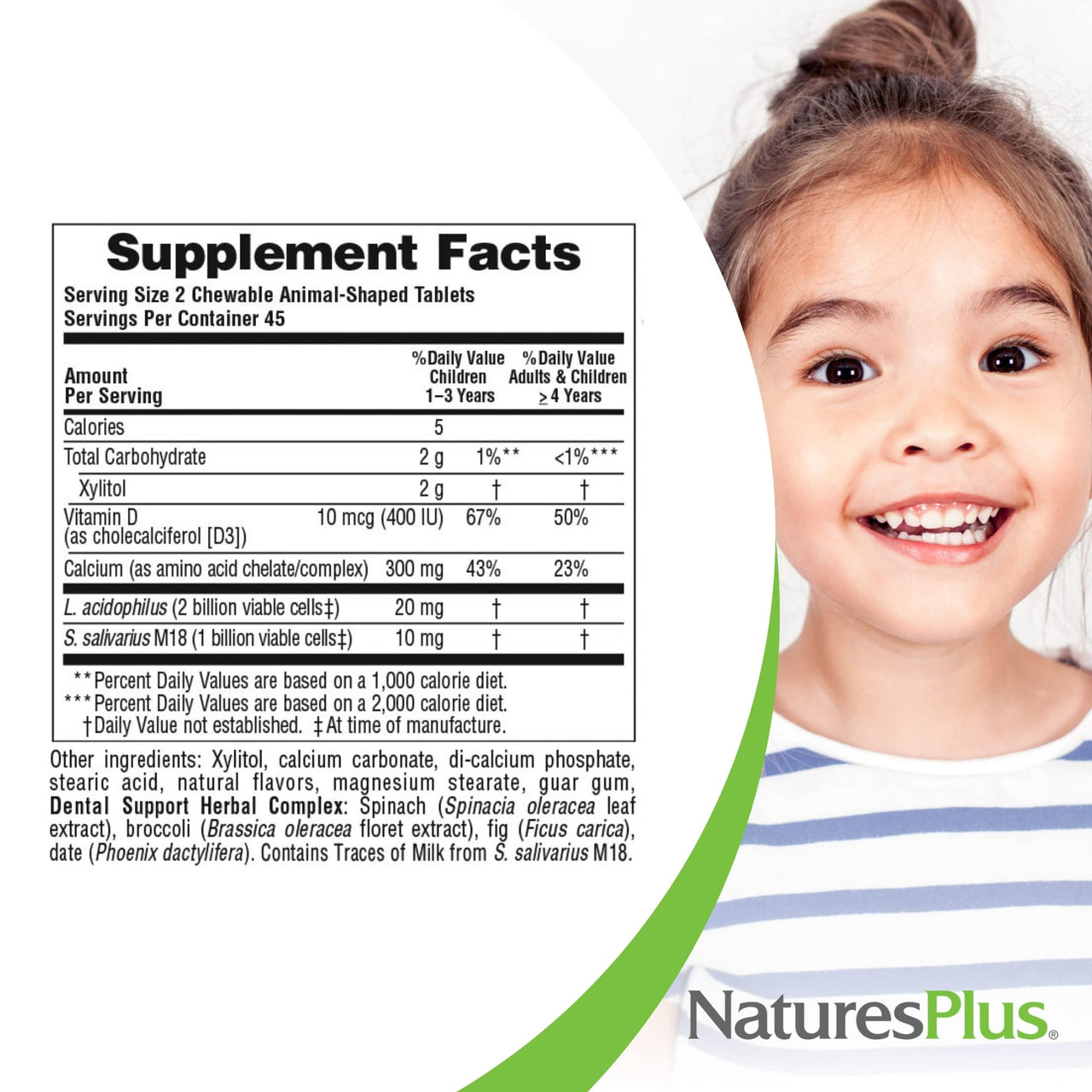 NaturesPlus Animal Parade Tooth Fairy Children's Chewables - Natural Vanilla Flavor - 90 Animal-Shaped Tablets - Dental Health Supplement - Vegetarian, Gluten Free - 45 Servings